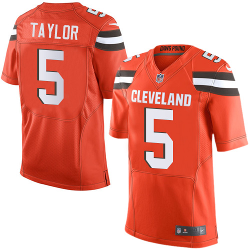 Nike Browns #5 Tyrod Taylor Orange Alternate Men's Stitched NFL Elite Jersey - Click Image to Close